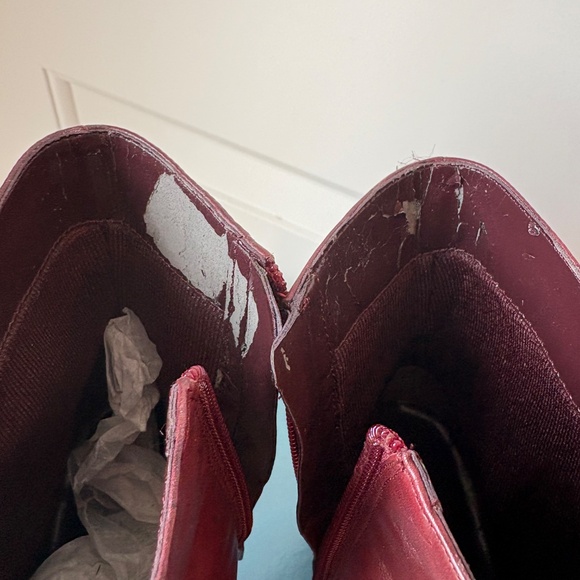 Nine West Womens Square Toe Boots Chunky Heel Zip Up Dark Red Leather Size 6 - Picture 4 of 5